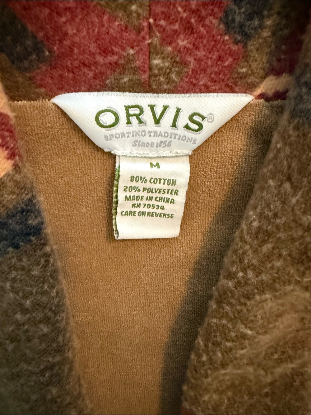 Orvis Men’s Wrap Bathrobe Size M Western Aztec 80 Cotton 20 Poly Warm - Picture 7 of 12